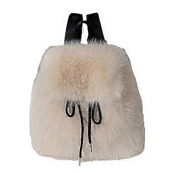 Small Apricot Faux Fur Backpack for Women, Soft Plush Design with Adjustable Straps for Everyday Use