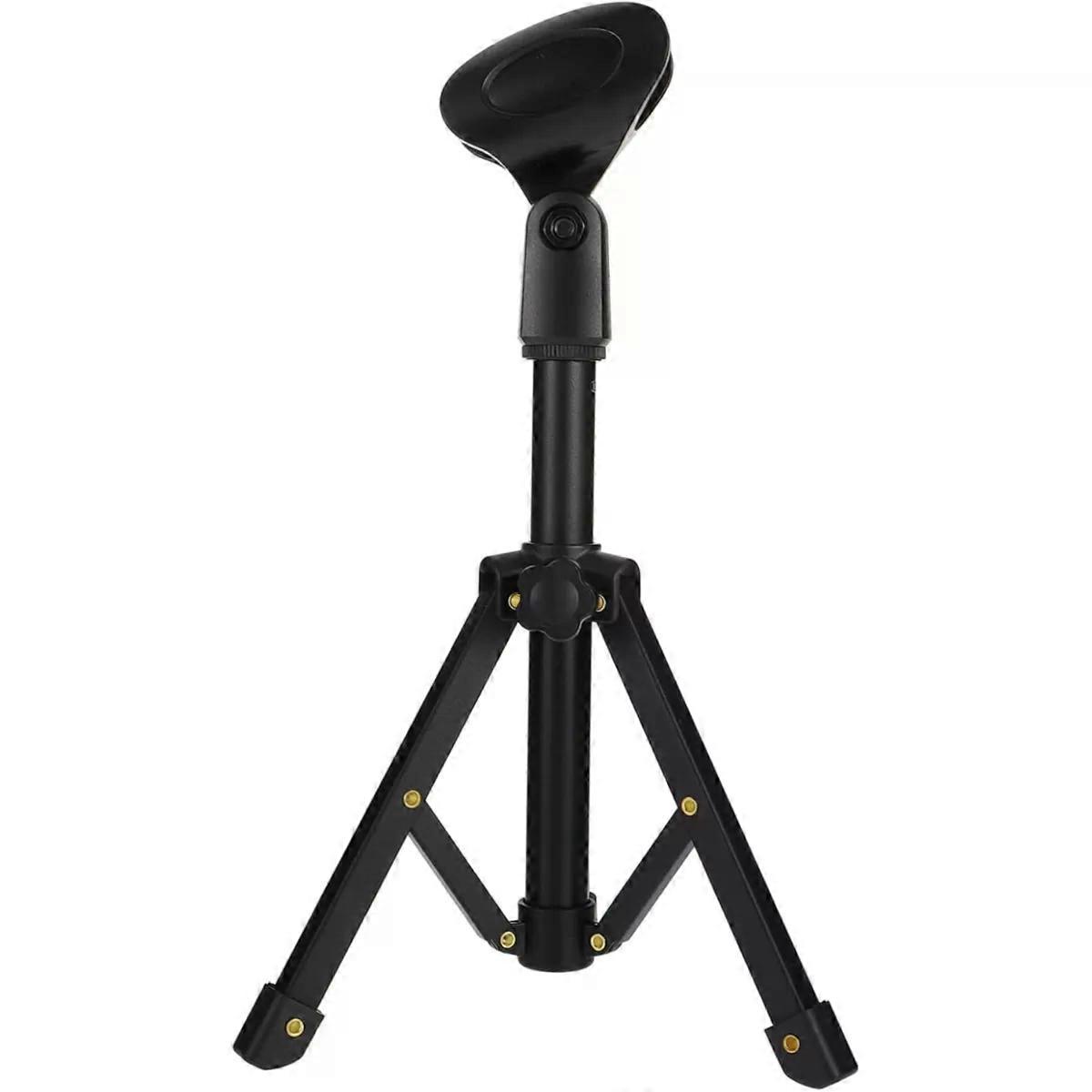 Tripod Microphone Stand Black Alloy Adjustable Compact