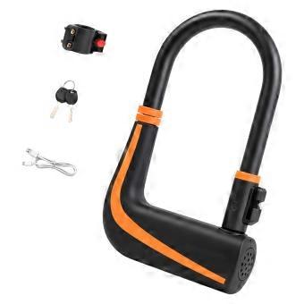 Key-Operated Steel Bike U Lock with Rechargeable Alarm System and Soft Layer for Frame Contact During Cycle Parking  Black and yellow
