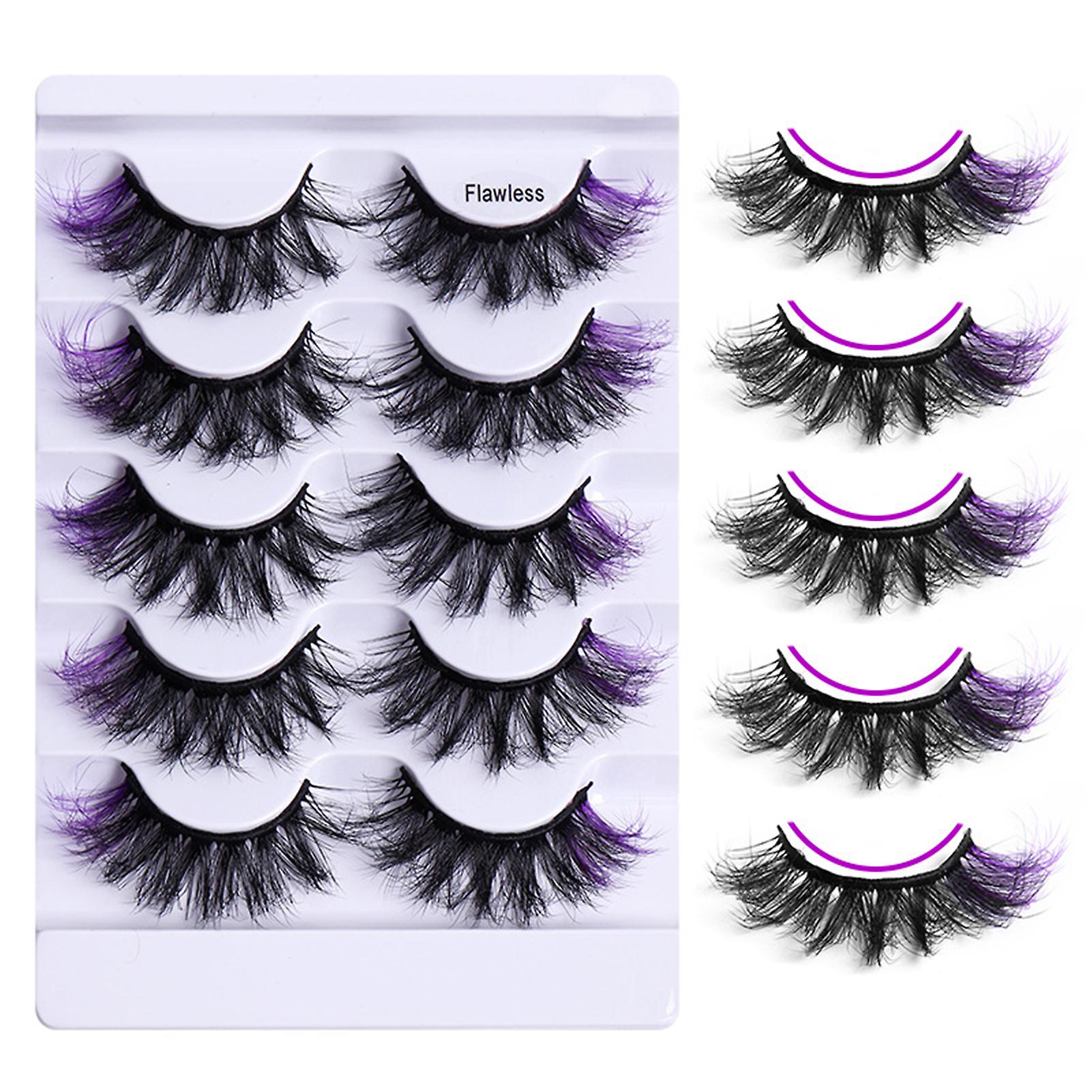 5 Pairs Mixed Color Eyelashes 8d Dense Curl Dramatic Volume Devil Princess Cosplay Makeup