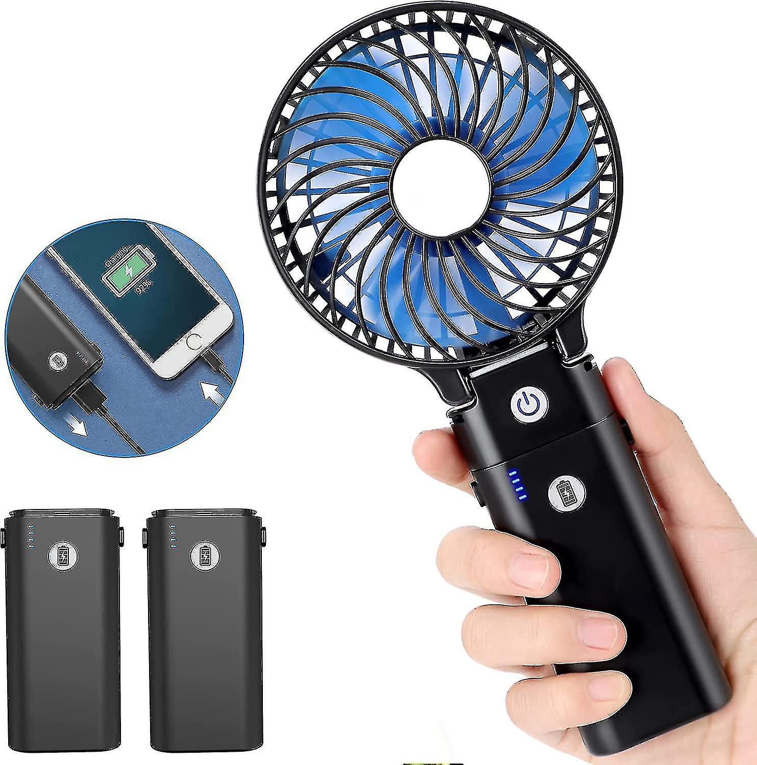 Xasla Portable Handheld Fan, Battery Operated Fan With Two 5200mah Batteries, Rechargeable Usb Fan, 3 Speed, 180 Foldable Design, Mini Personal Fan Fo