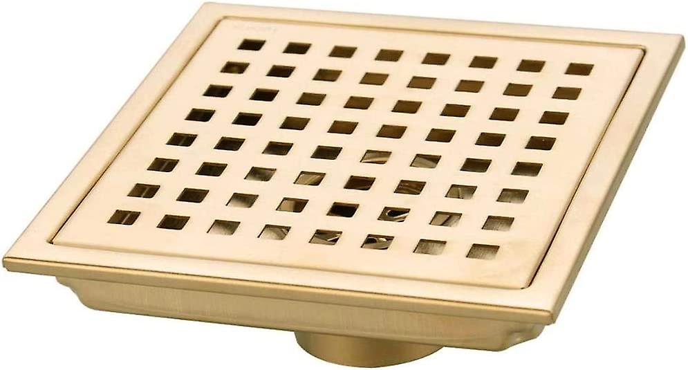 Shower Drain 304 Stainless Steel Shower Drain with Large Caliber Anti Clogging Gold Brushed Floor Drain Anti Odor, Gold, 15*15cm