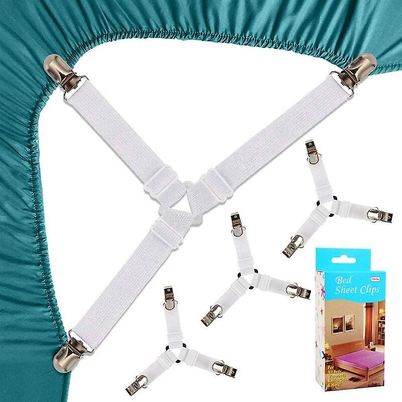 Bed Sheet Straps 4 Pieces Fitted Sheet Tie Triangle Elastic Mattress Strap Adjustable Sheet Stretcher Suspenders Mattress Strap White