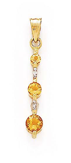 14k Yellow Gold Citrine and Diamond Pendant Necklace-Pendant for Women - .02 dwt