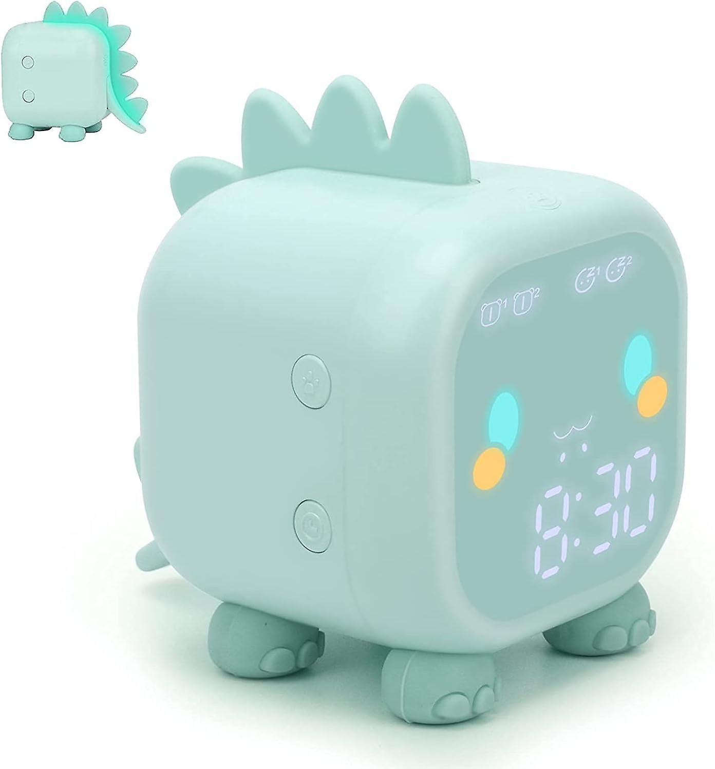 Cute Children's Alarm Clock, Multifunctional Adjustable Night Light Countdown Snooze Voice Control Rechargeable Clock (Green)