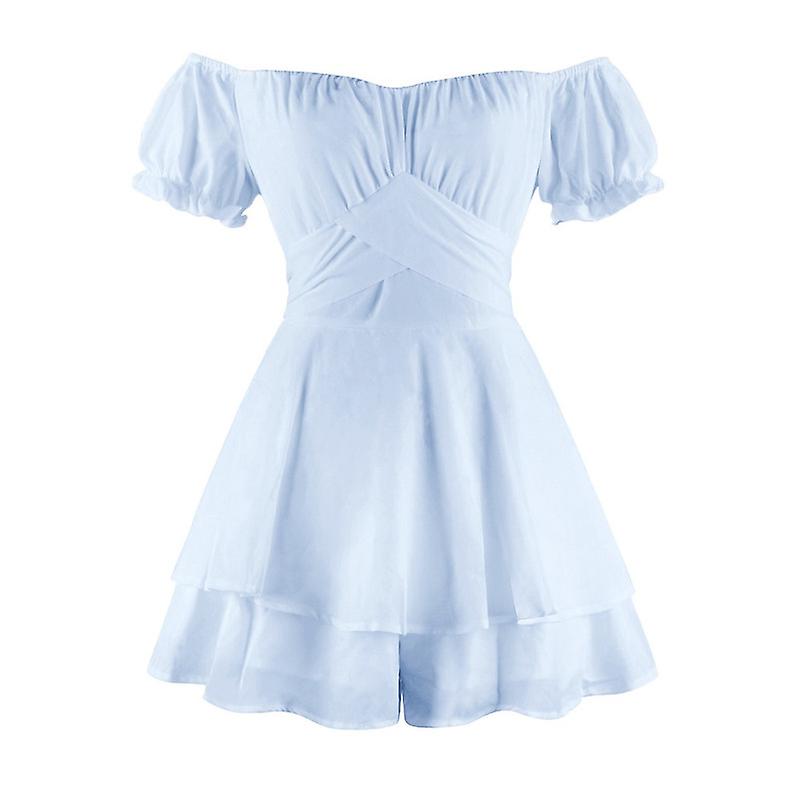 Women's Summer One Shoulder Romper Double Layer Ruffle Hem Jumpsuits Color 1