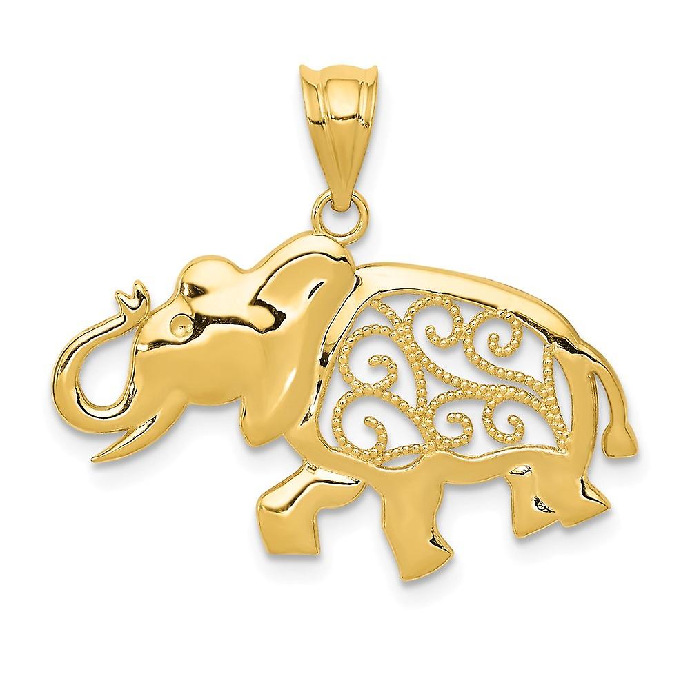 Or jaune 14 carats poli filigrane éléphant pendentif collier 18x27mm de large pendentif pour femme