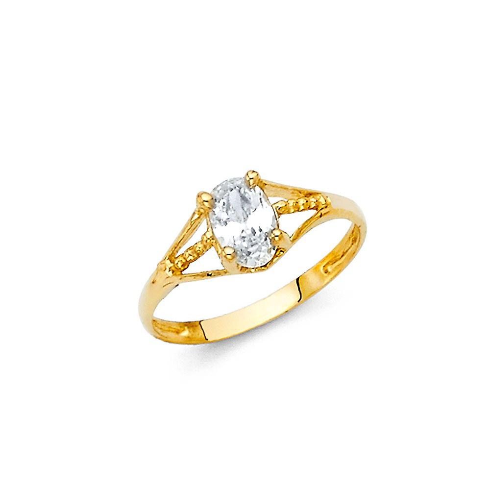 14k Yellow Gold Cubic Zirconia Apr Ring Size 3 Band Style-Ring - 1.1 Grams