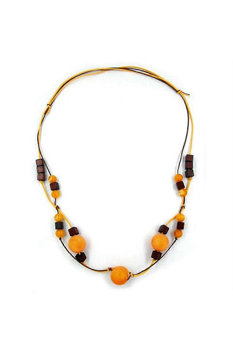 Necklace Yellow Brown Cubes 100cm - Gl00627