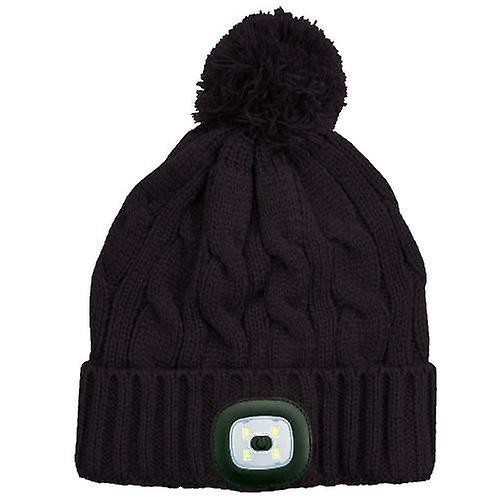 Ladies Cable Knit Beanie Hat With Led Head Light