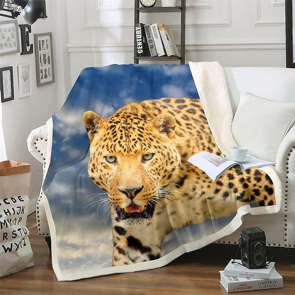 Leopard Sherpa Blanket Safari Cheetah Fleece Throw Blanket Wild Animal Plush Blanket for Bed Sofa Warm Fuzzy Blanket Black Yellow Single