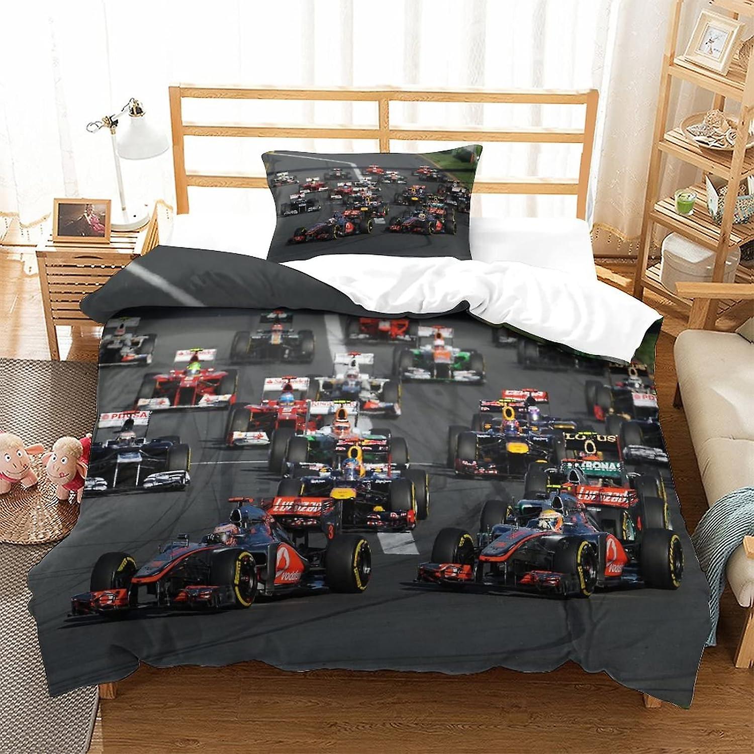 F1 Racing Sängkläder 2 Piece Set 3D Påslakan med örngott Sängkläder Set med dragkedja Allergivänligt mjukt mikrofibertäcke Singel