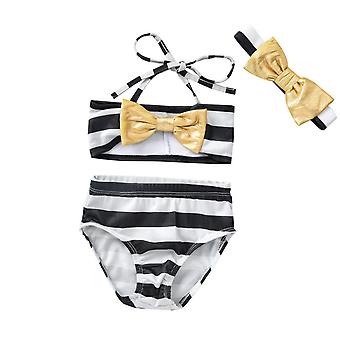 Veeki Baby Girls 3Pcs Bikini Swimsuits Halter Tube Top Floral Bottom Bowknot Bathing Suits Beach Sunsuit Summer Outfits, 6-12 Months, Black