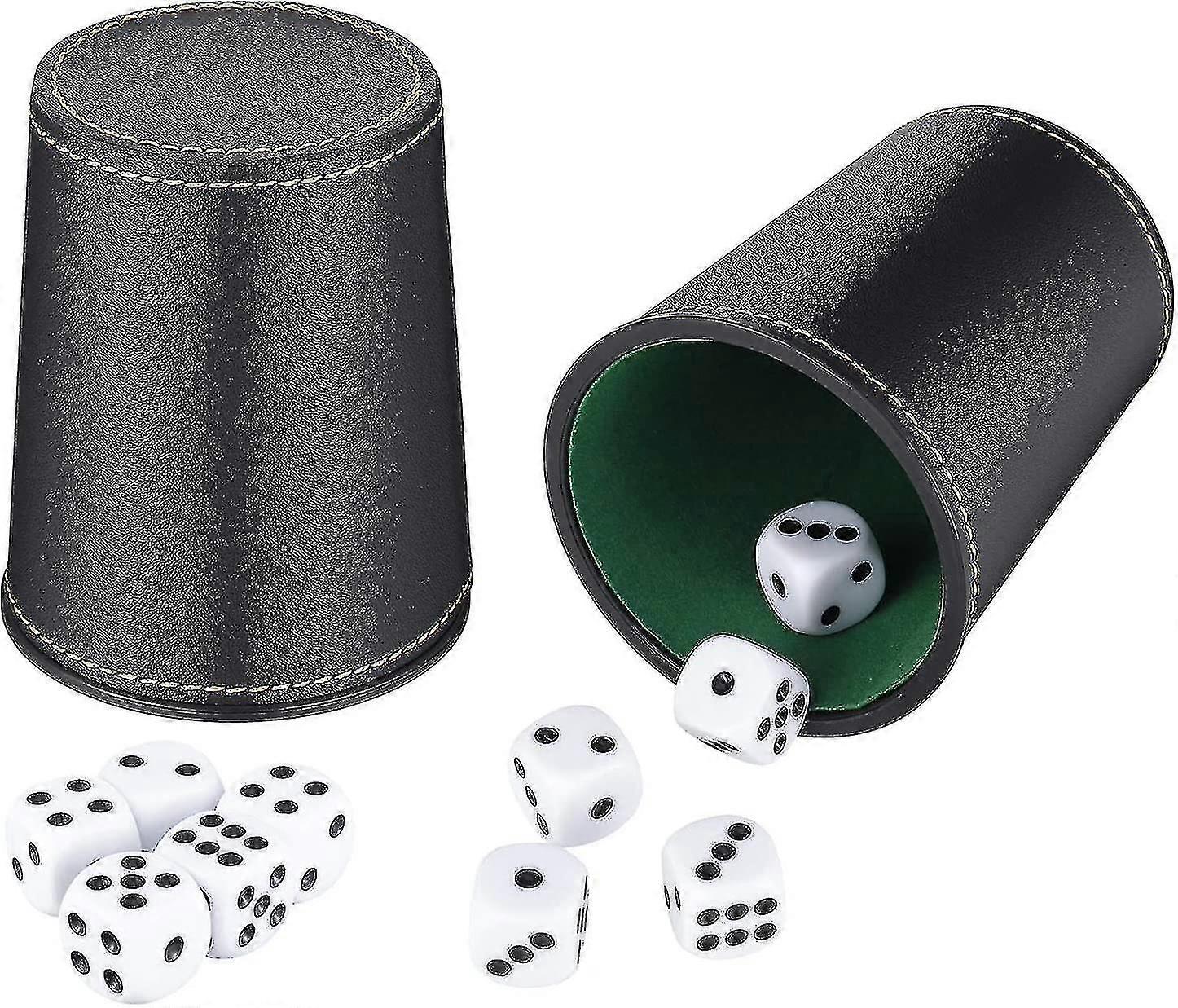 Juego de taza de dados de cuero, agitador de taza de dados de cuero sintético con dados de 10 puntos para jugar juegos regalos de juguete de fiesta2pcs)