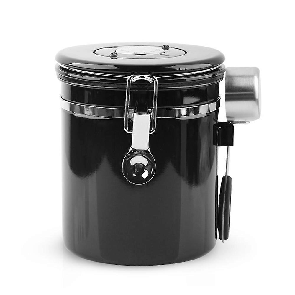 Kaffebehållare för malet kaffe med genomskinligt fönster, datumspårare, skopa, 304 rostfritt stål kök mat Lufttät förvaringsbehållare för kaffe