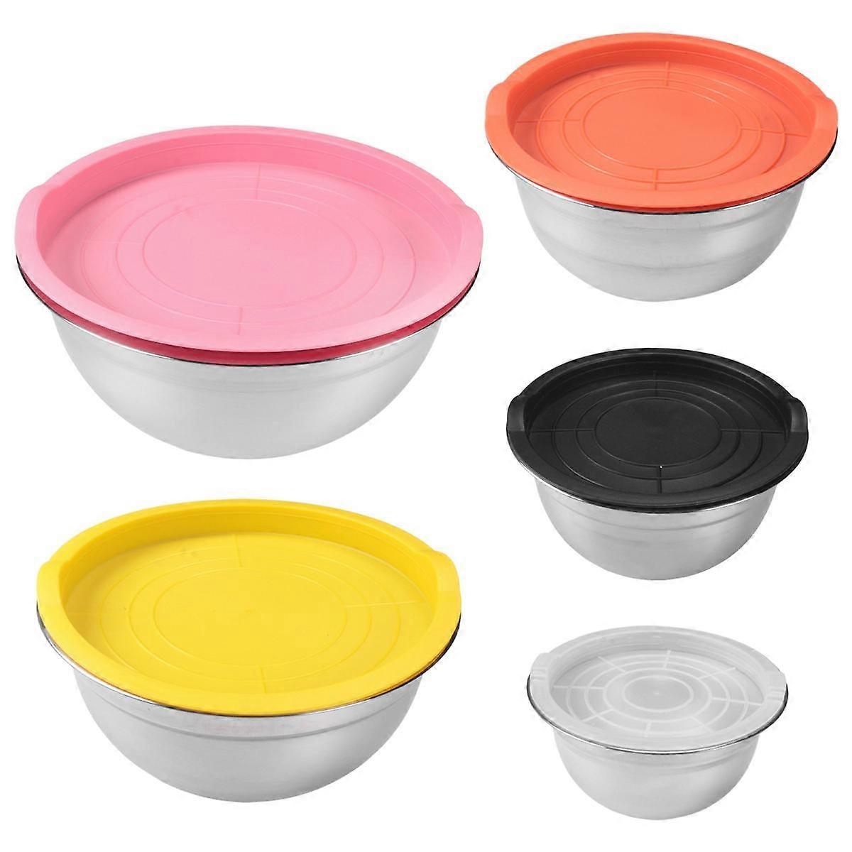 Mixing Bowl with Lid Set of 5, Stainless Steel Nesting Salad Bowl Set for Prepping, Mixing and Serv