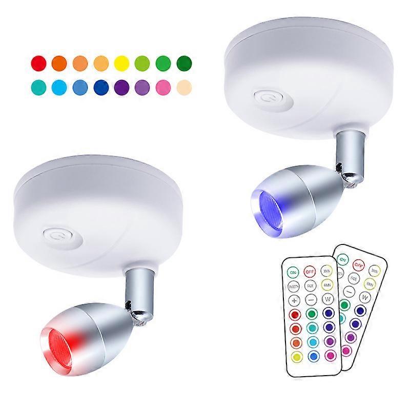 RGB Wireless Spotlight Indoor, batteriebetriebene Mini-Akzentleuchten mit Fernbedienung, dimmbares LED-Strahlerlicht, 2er-Pack