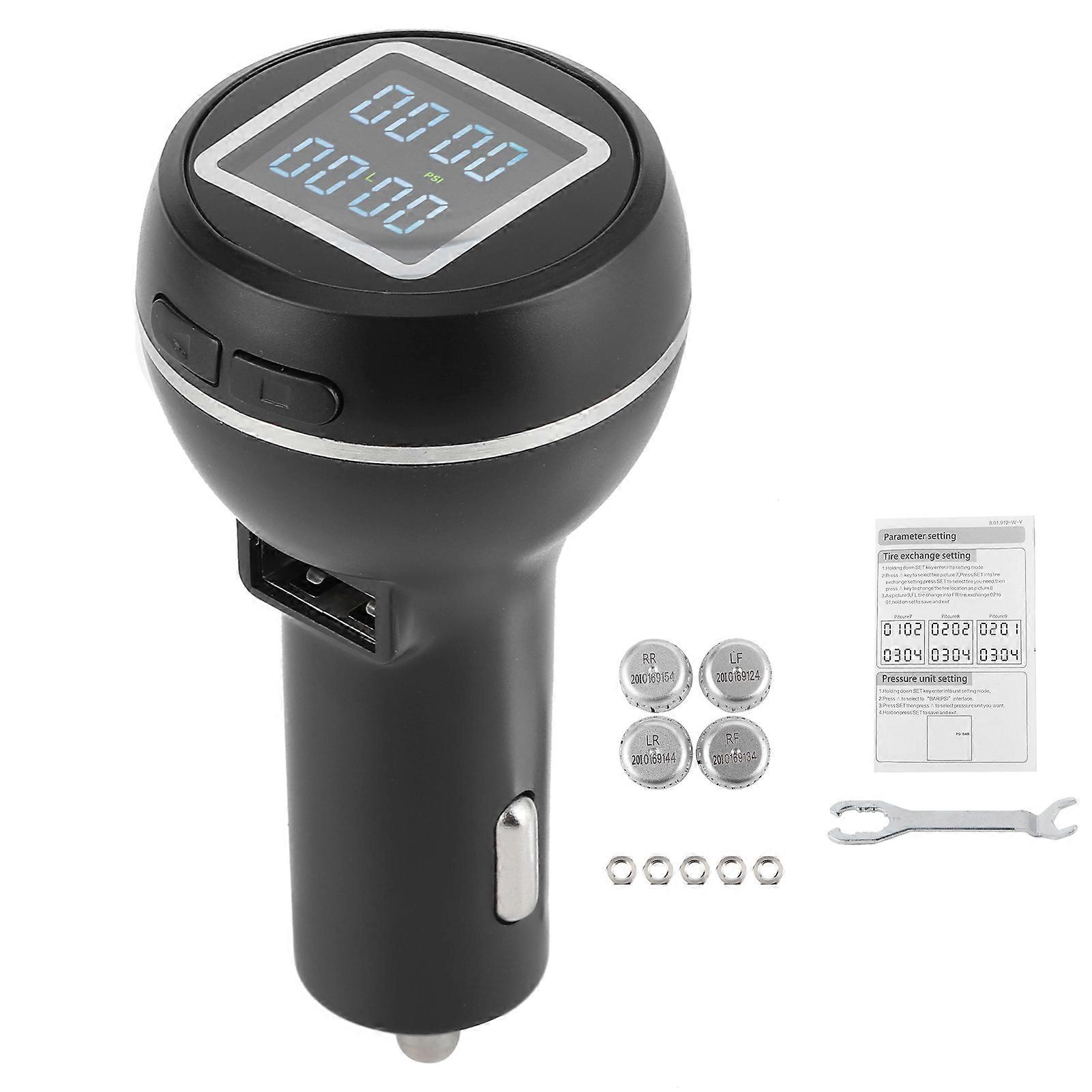 4pcs Tire Pressure Sensor Cigar Lighter Type Wireless Monitoring System with External Sensors DC 8V?16V