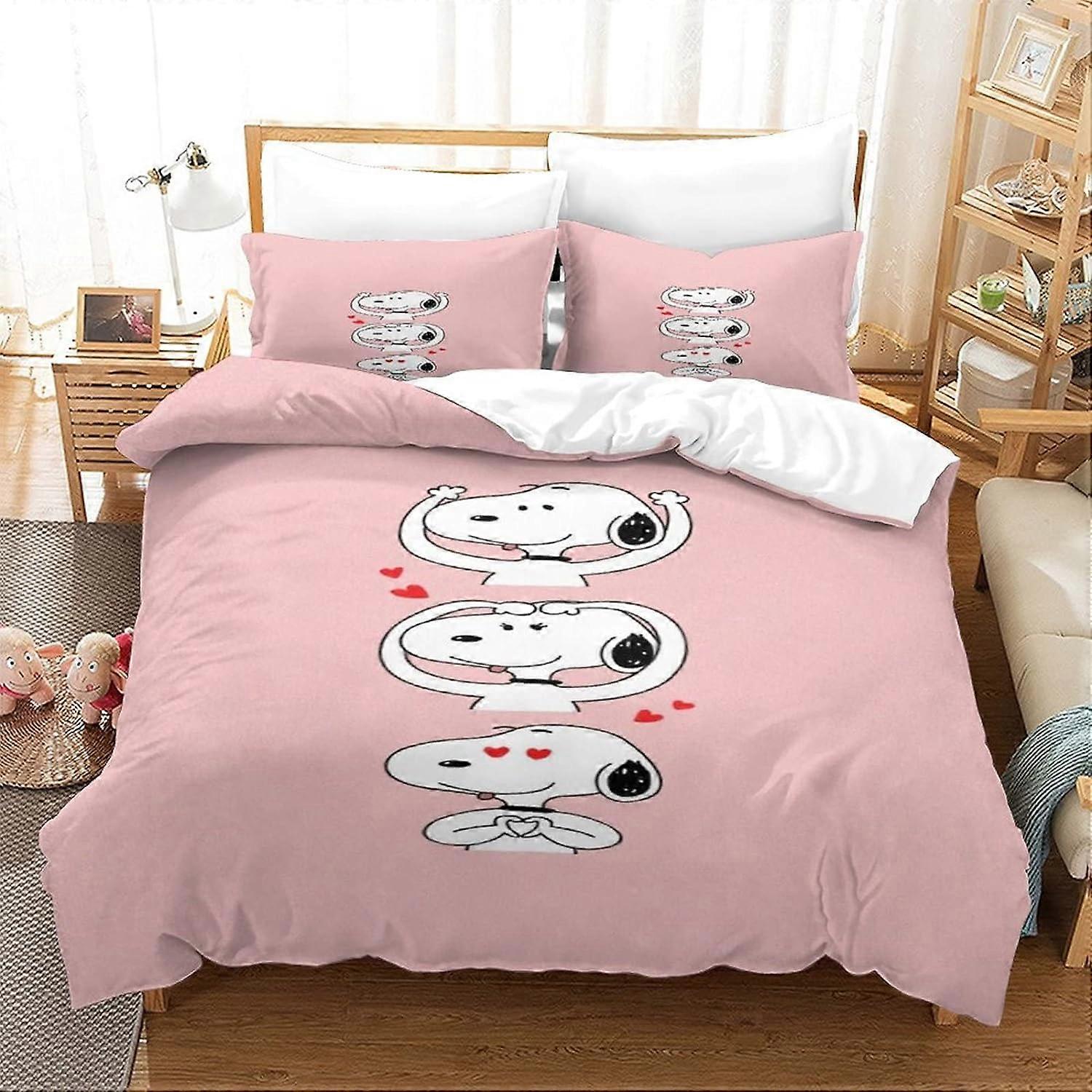 Snoopy Bedding Set, Duvet Cover and Pillowcases, Soft Microfiber with Zipper Closure, Animated Characters Pattern D for Kids and Adults, 135*200 CM