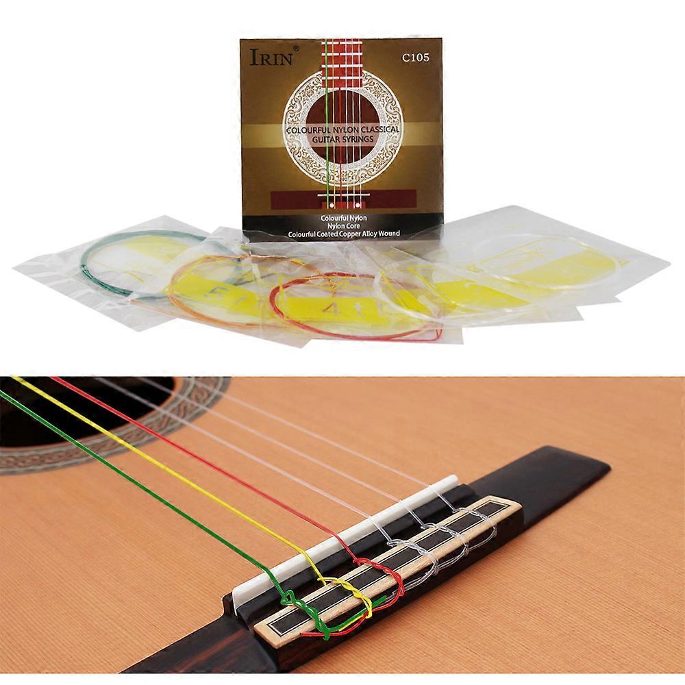 IRIN C105 Colorful Rainbow Acoustic Classical Guitar Strings Nylon Core Colorful Coated Copper Alloy Wound, 6pcs/set (.028-.043)