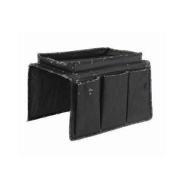 Foldable Sofa Armrest Organizer with 5 Pockets Tray Rack for Remote Control, Phone, and Coffee