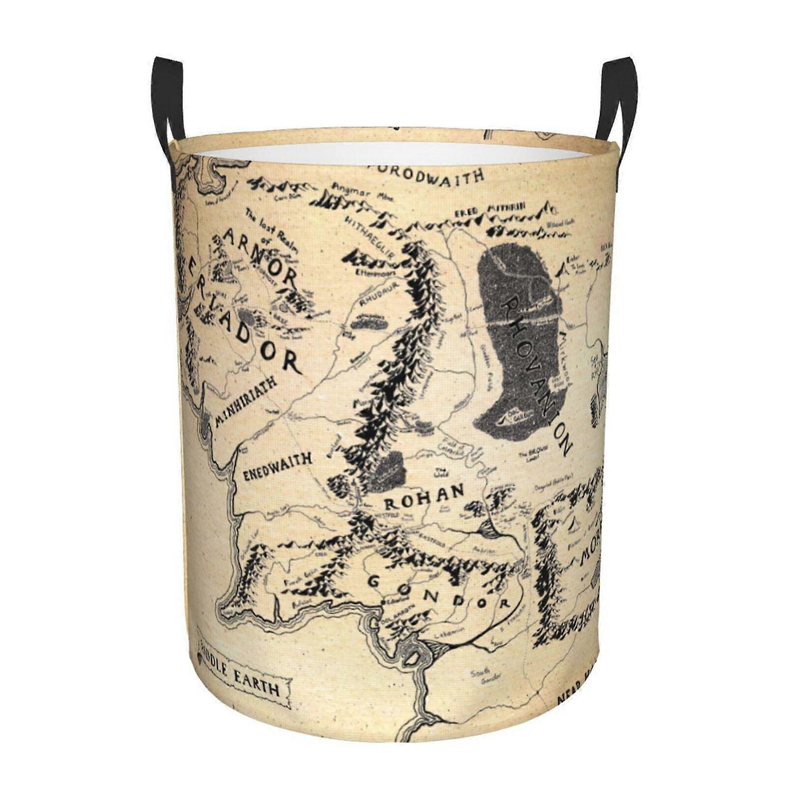Middle Earth karta tvättkorg, hopfällbar tvättkorg, smutsiga kläder korg, vattentät klädkorg, vikbar var SYS26960