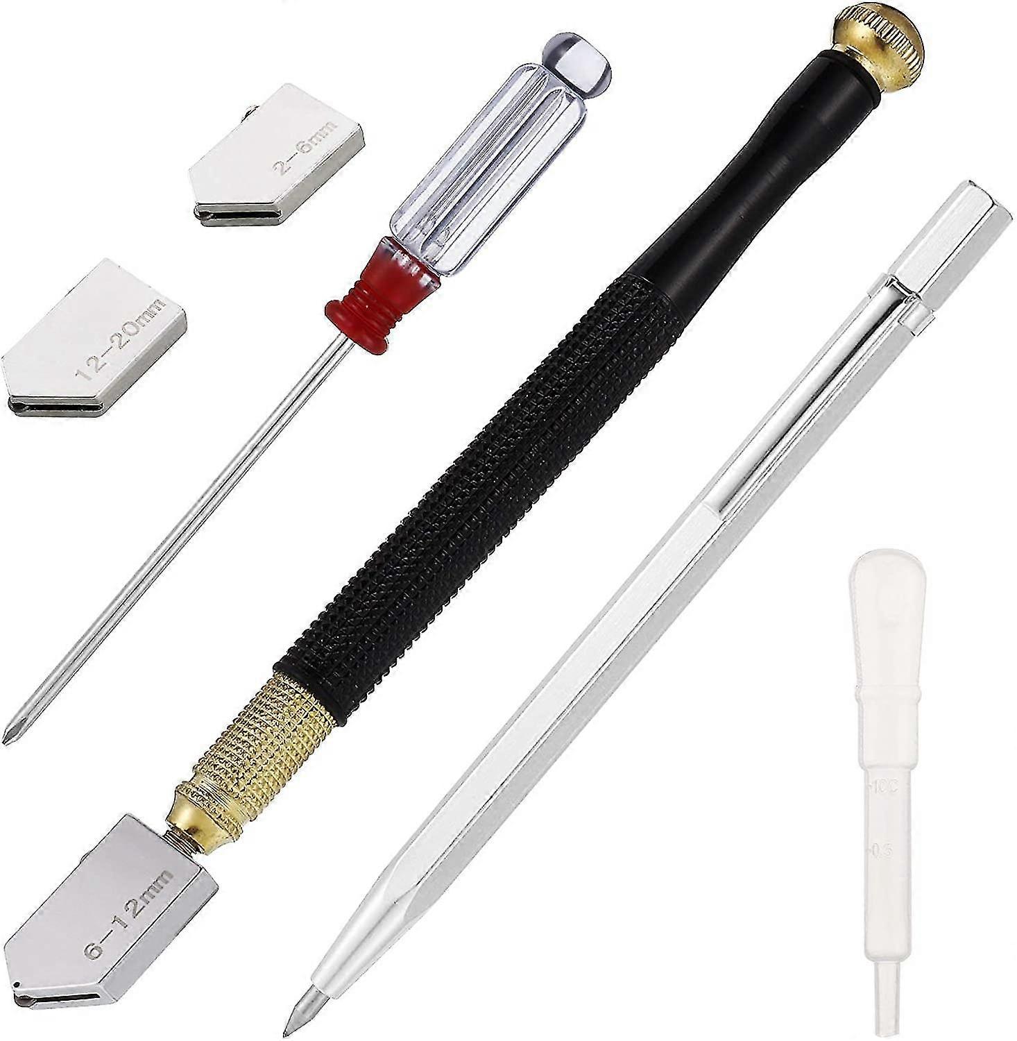 Professional Alloy Glass Cutter With 3 Blades - Oil Drop And 2-20mm Screwdriver - For Glass Tile, Mirror, Precise Cuts, Thick Glass Mosaic