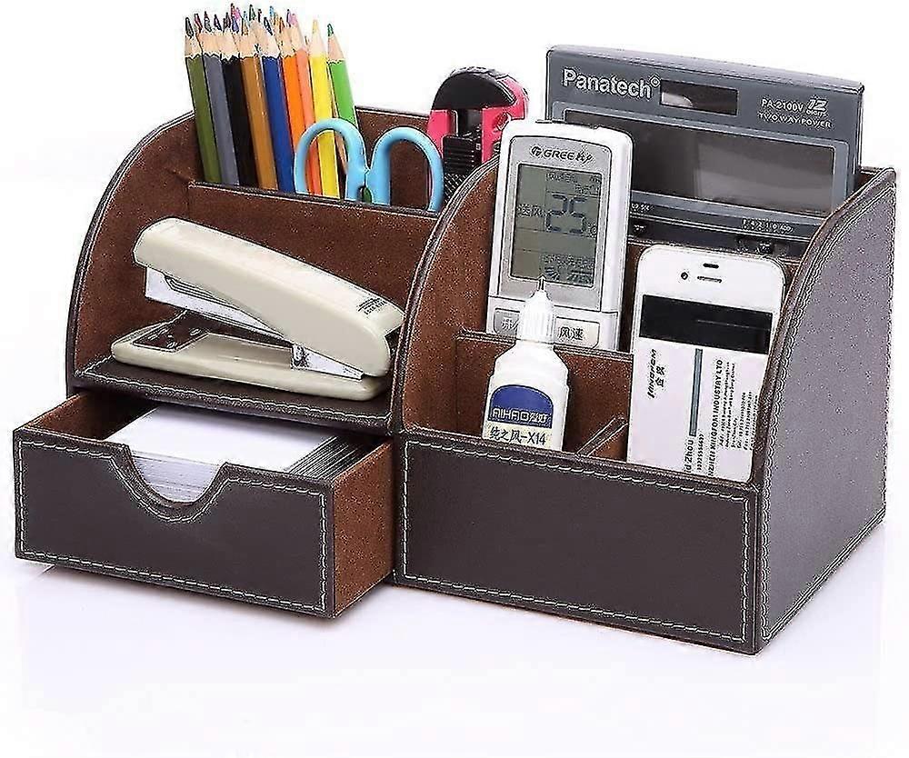 7 Compartments Pu Leather Multi-functional Desk Organizer