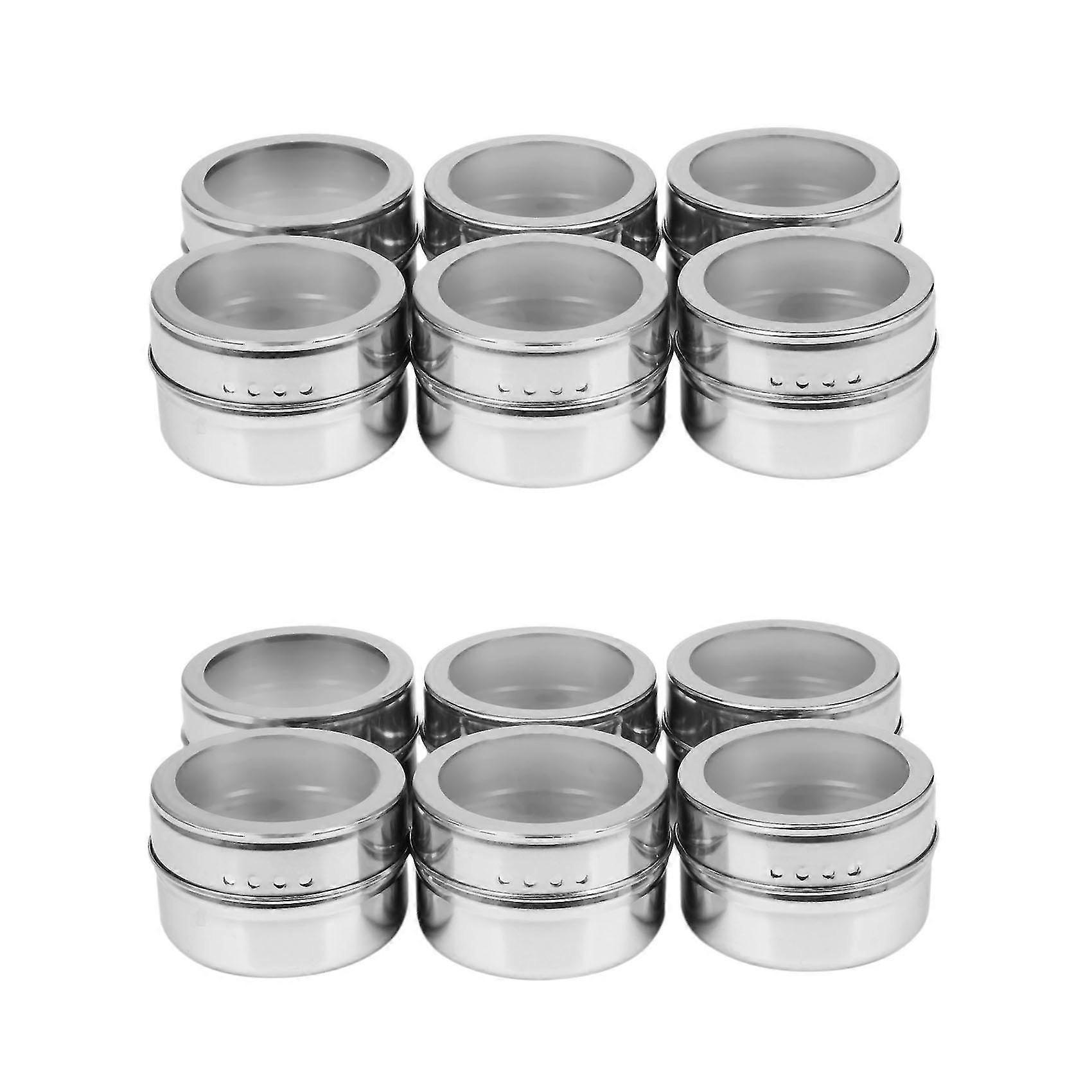 12pcs / Set Clear Lid Magnetic Spice Jar Stainless Steel Spice Sauce Storage Container Pots Kitchen