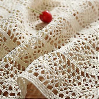 Boho Tischläufer 24x180 Cm - Handgearbeitete Baumwoll-Spitztischdecke Mit Quasten, Beige