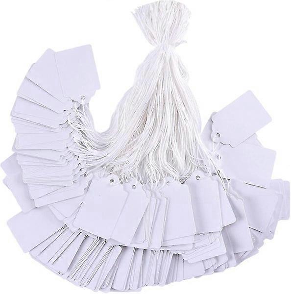 100 White Smooth Surface Price Tags with String Attached