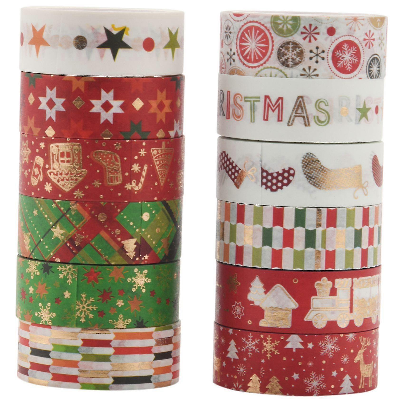 12pcs Christmas Snowflake Diy Decoration Tape, Bronzing Sticker And Paper Tape Set