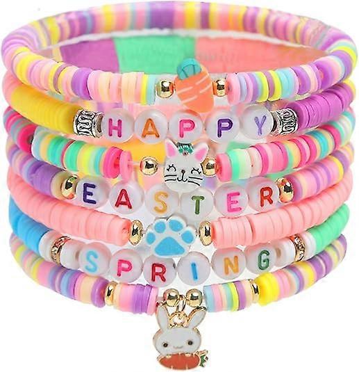 7pcs Easter Blackstone Bracelets Polymer Clay Elastic Holiday Bra