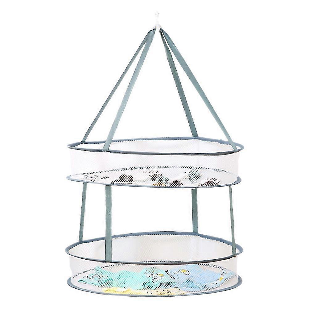 Clothes Drying Net Double Layer Clothes Hanging Net Clothes Drying Basket Foldable Drying Rack (large Size Grey)