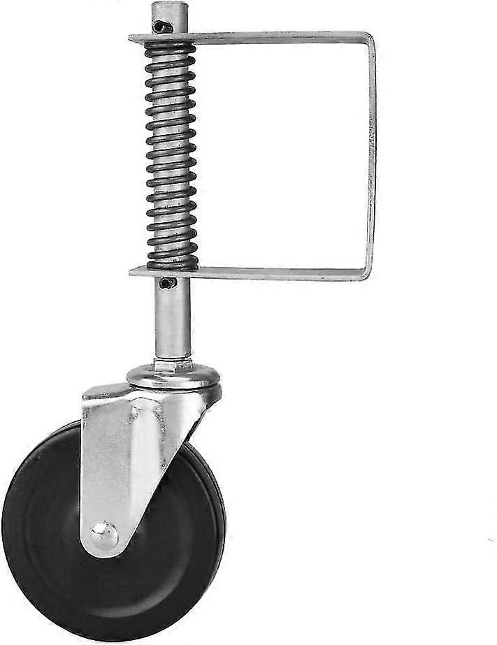 4in Rubber Gate Wheel Heavy Duty Flat Free Spring Loaded Gate Caster With 220lbs Brake Load Capacity