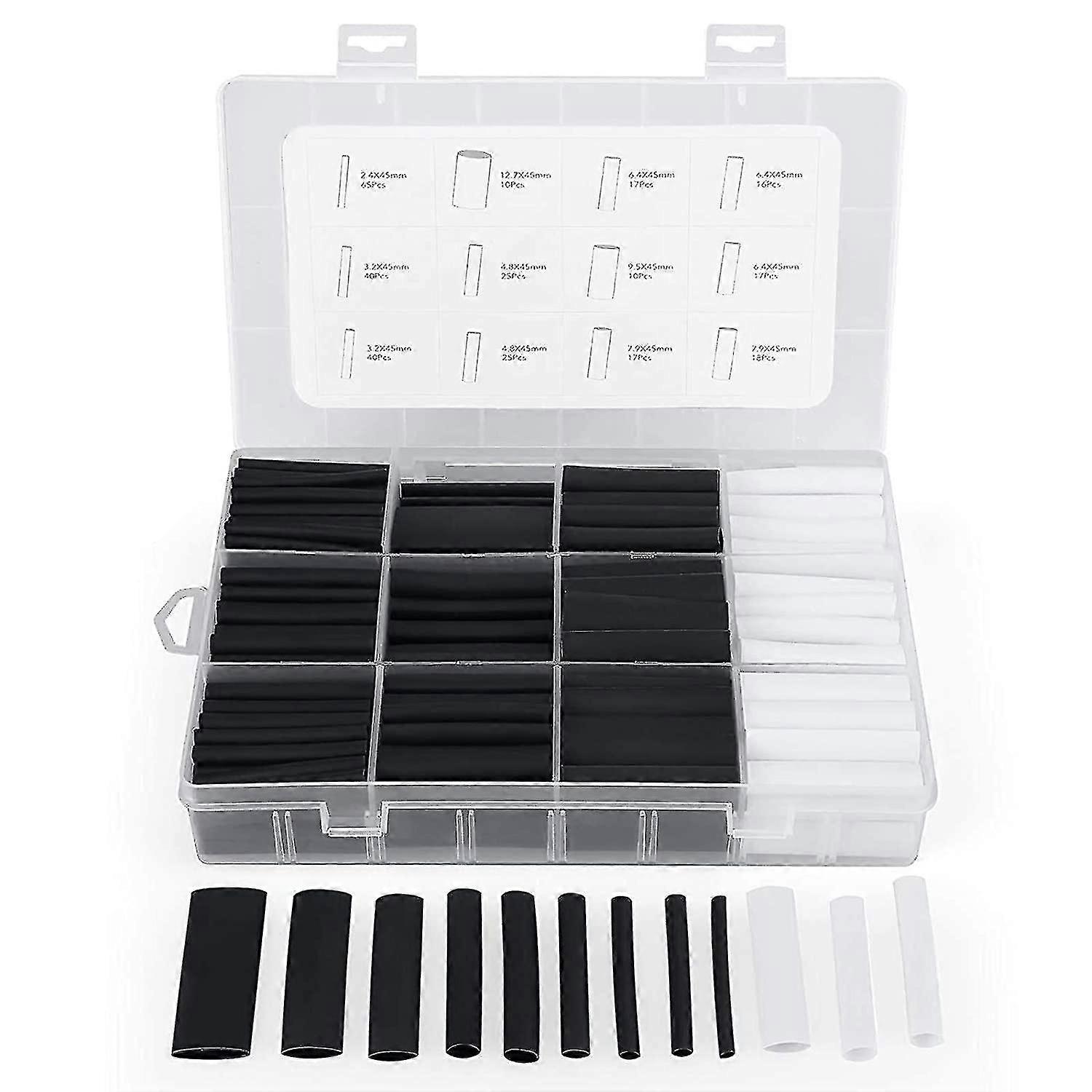 Heat Shrink Tubing With Glue Ratio 3:1 Heat Shrink Tubing 7 Sizes, 2 Color (300pcsblack, White)