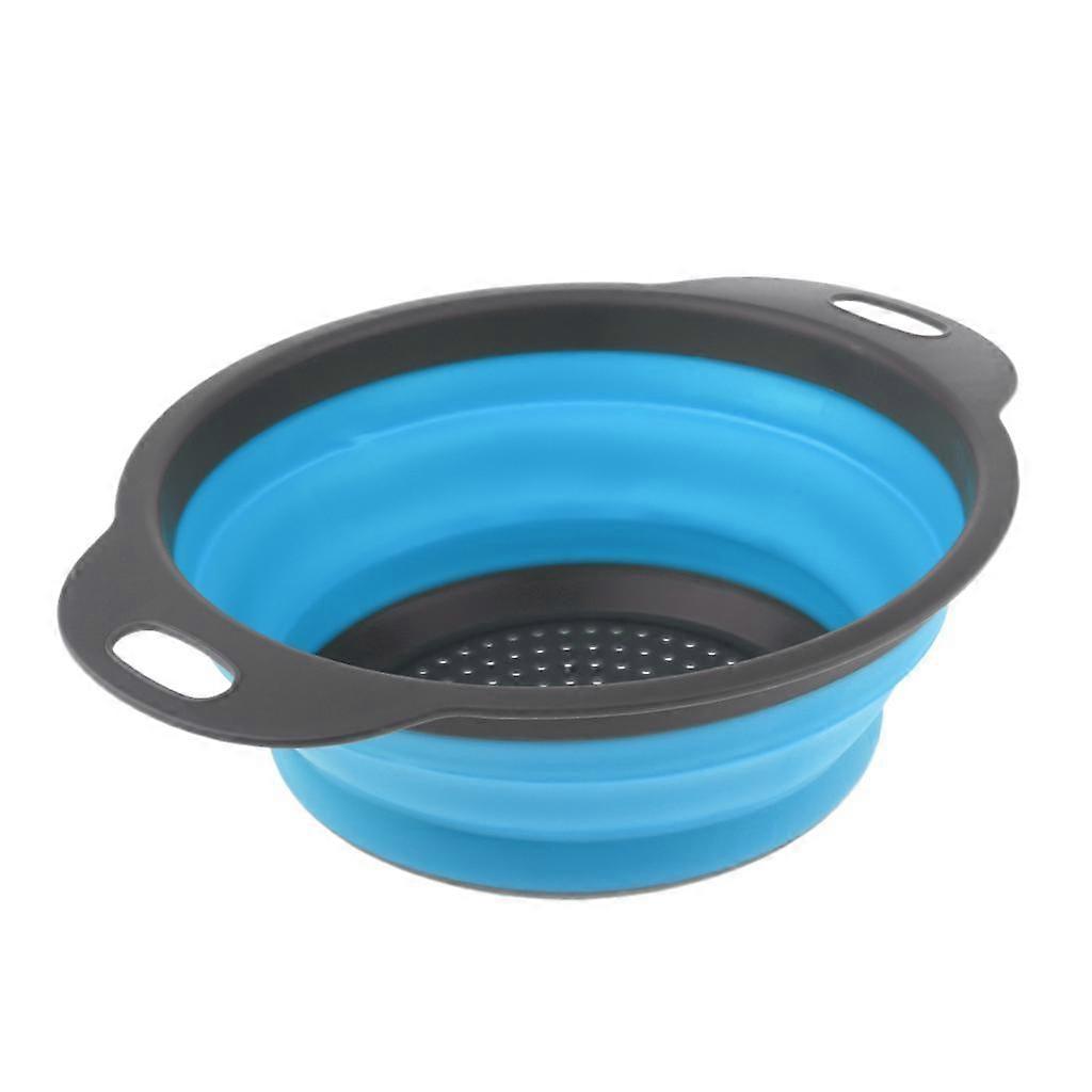 Camping Hiking Collapsible Colander Kitchen Folding Strainer Basket S Blue