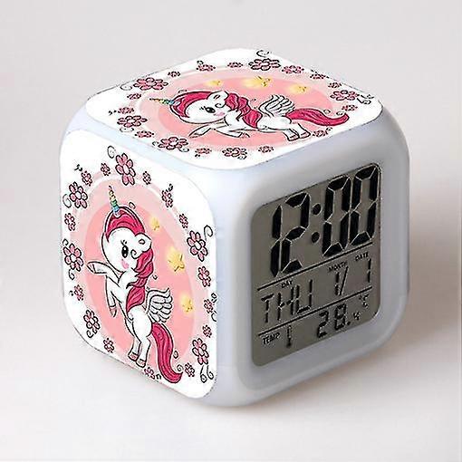Unicorn Color Alarm Clock Square Clock Student Children Creative Gift Color Changing Alarm Clock