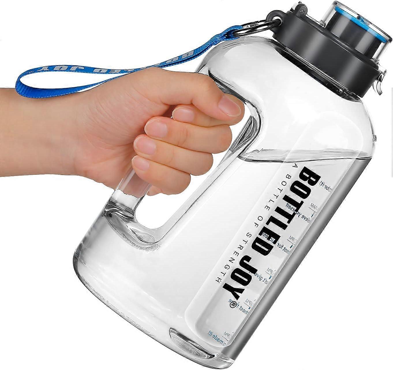 Water Bottle with Time Markings, 1.5 Litre Sports Water Bottle with Handle Leakproof Reusable & BPA Free, Flip Cap with Cleaning Brush Daily Water Int