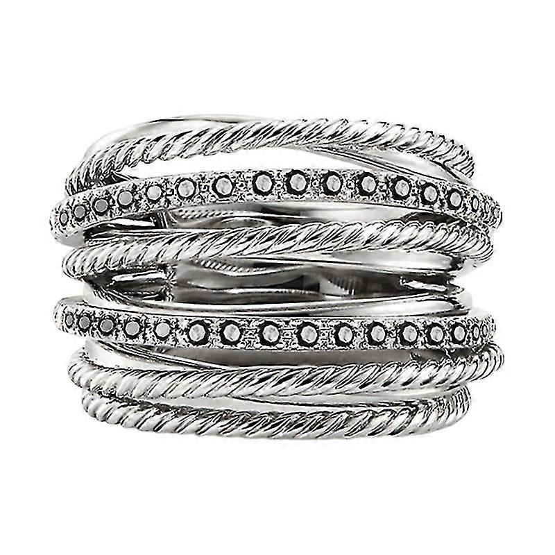 Creative Stackable Overlapping Ring Band Silver Plated Zircon For Women Ladies