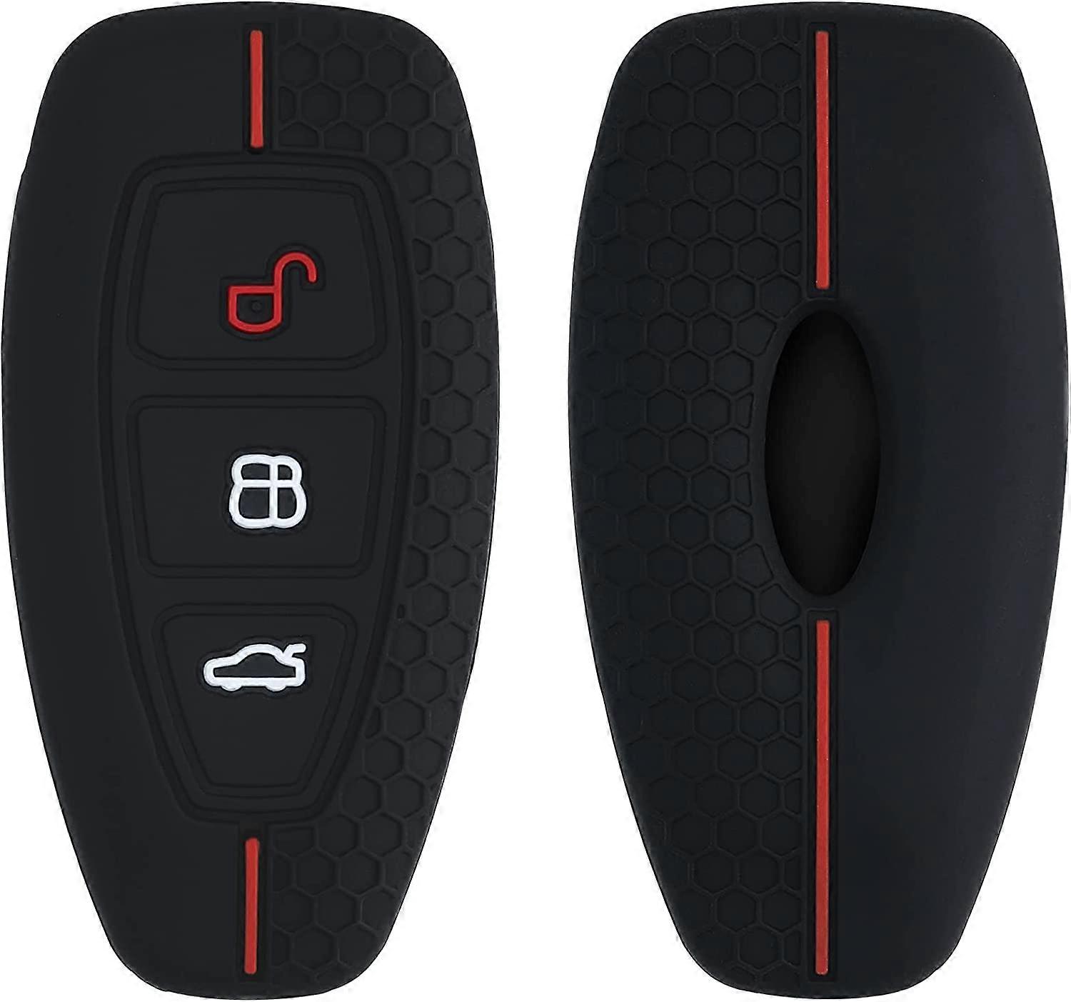 BlackRed Car Key Case Compatible with Ford Keyless Go 3-Button Soft Silicone Protective Shell