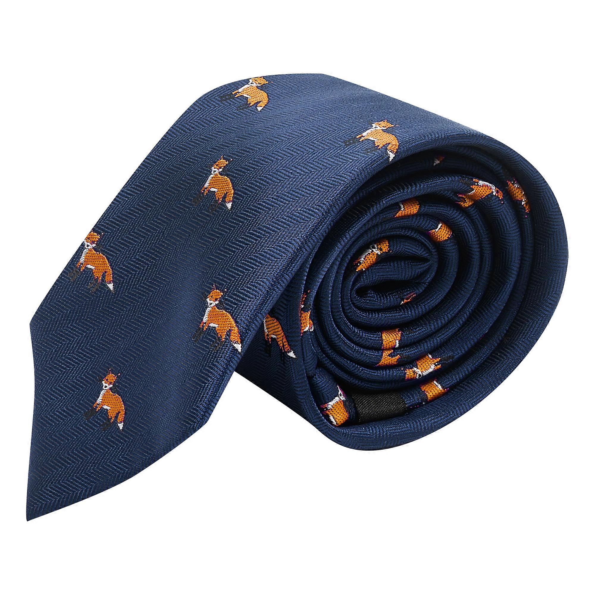 Navy Blue Fox Herringbone Tie