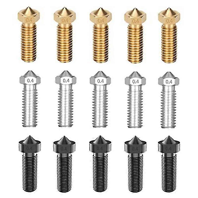 15PCS Nozzles Kit for Anycubic Vyper, 3D Printer Parts Hardened Steel/Stainless Steel/Brass 0.4mm N