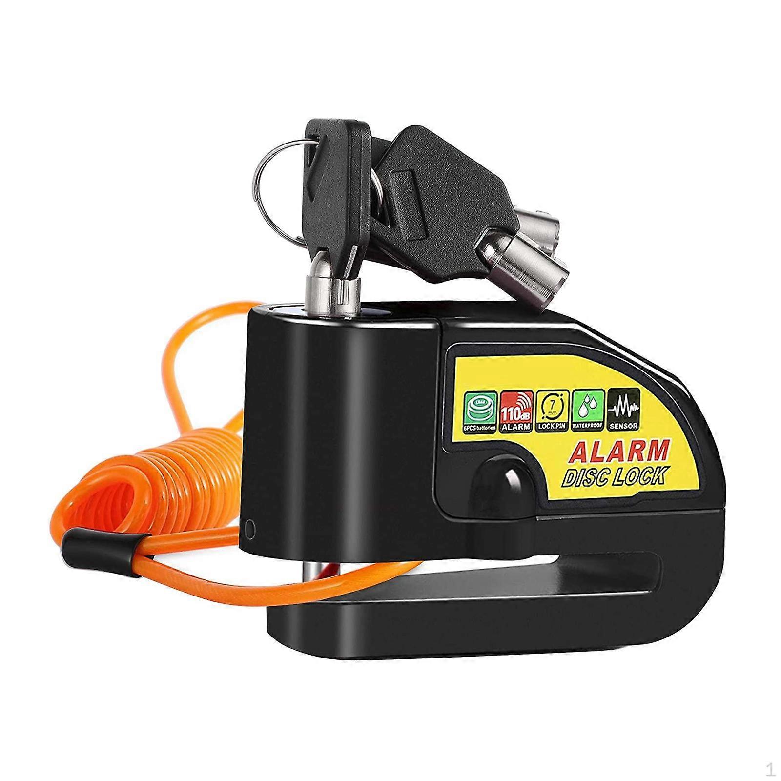 Disc Brake Lock Alarm for Sound Security W/ Reminder Cable Black