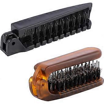 2 Pcs Folding Brush And Comb Set, Boar Bristle Hair Brush And Double Headed Massage Hair Comb, Anti-static Pocket Hairbrush Kit For Girls Boys Women M