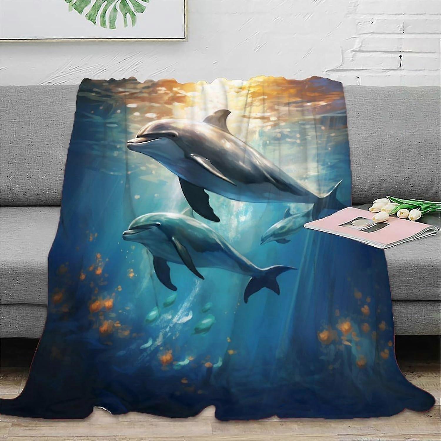 السباحة دولفين شيربا بطانية الحياة البحرية طباعة الصوف رمي بطانية لأريكة سرير أريكة الكبار 3D غامض بطانية هدية Plids12601