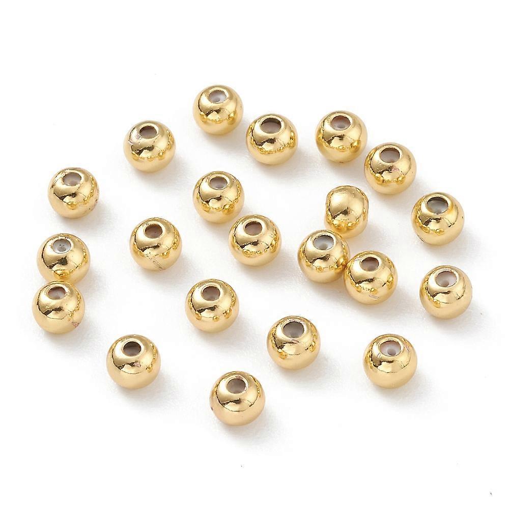 20pc Brass Beads with Rubber Inside Slider Beads Stopper Beads Long-Lasting Plated Round Real 18K Gold Plated 4x3mm Hole: 1mm