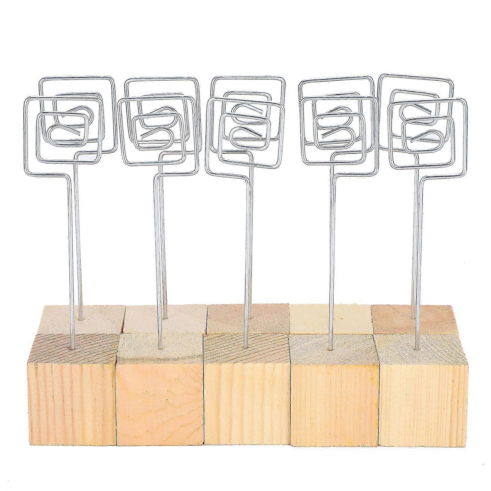 10Pcs Metal Clip Stand with Solid Wood Base for Note Message Card Picture Craft