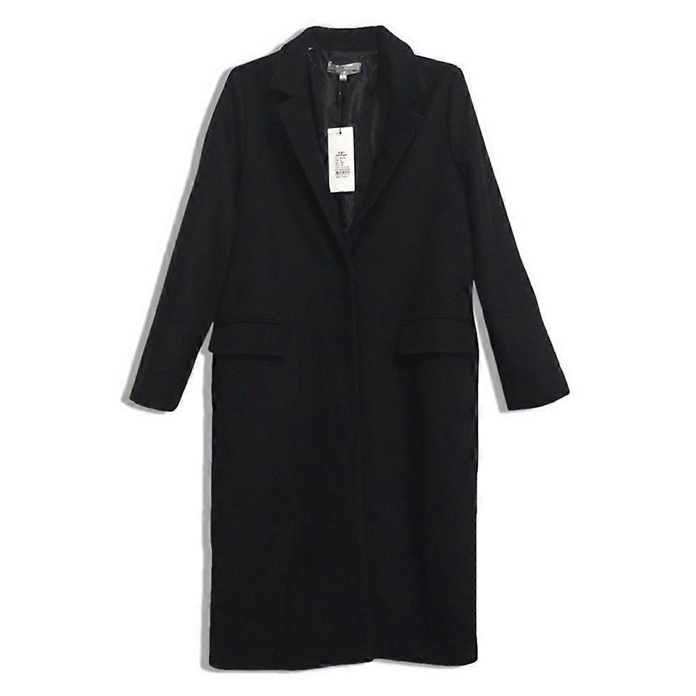 Woman Black Coat Tailored Collar Simple Oversize