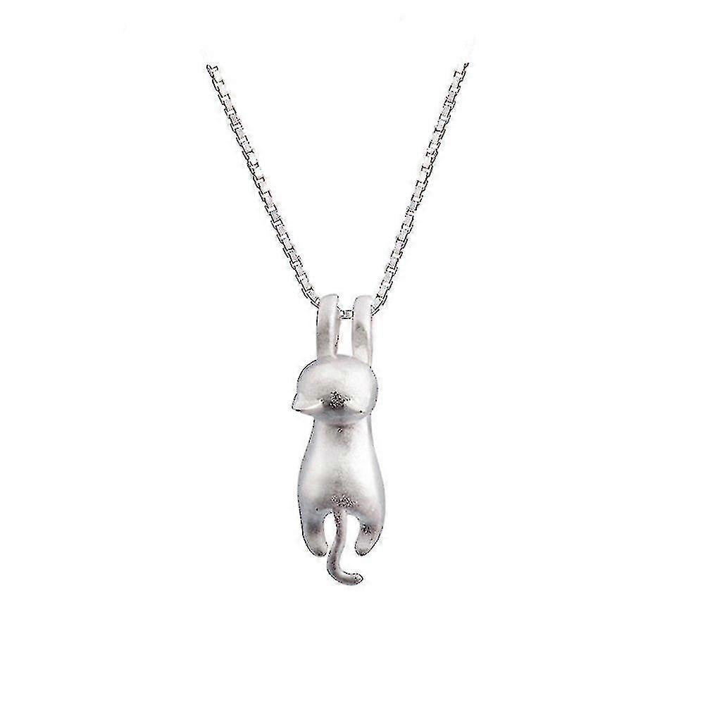 S925 Argento Sterling Gatto Collana Opaco Argento Gatto Pendente Collare Collana-xdd